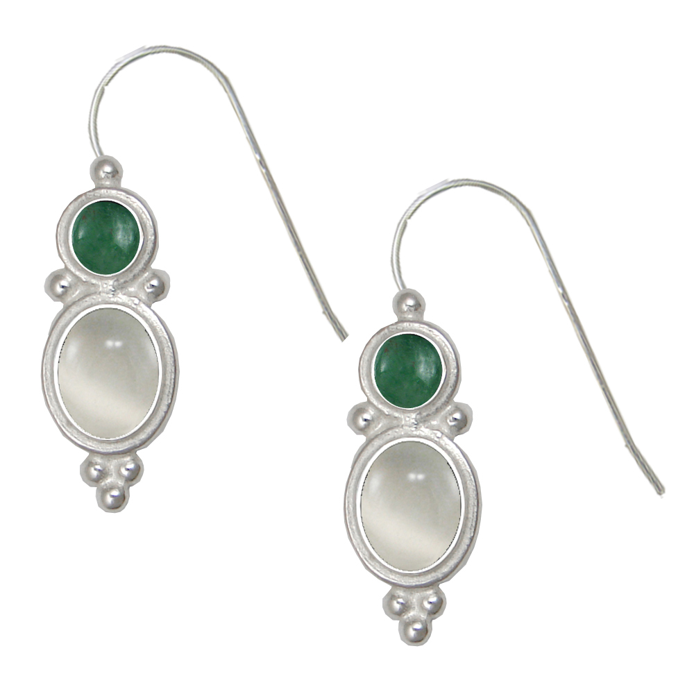 Sterling Silver Drop Dangle Earrings White Moonstone And Jade